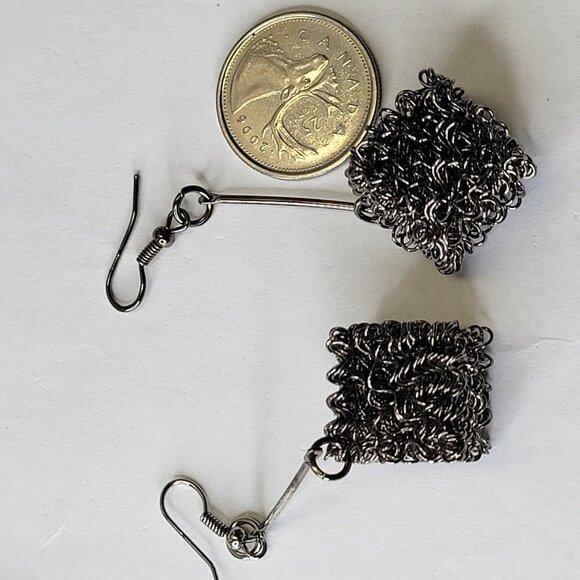 Black Cube Drop Dangle Earrings - Picture 8 of 14